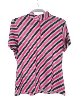 Tail White Label Golf Top Large Pink Black Striped Quarter Zip Tennis Athletic